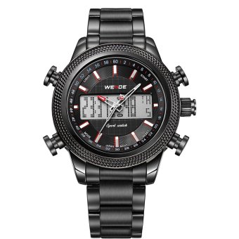 WEIDE Men's Luxury Sport Watch Dual Time Alarm Stopwatch Waterproof Stainless Steel (Red)  