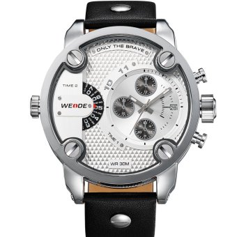 WEIDE Men's Military Watch Analog Display Big Dial Fashion Leather Strap Watch (White)  