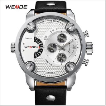 WEIDE Men's Sports Genuine Leather Strap Waterproof Oversize Quartz Wristwatch - White - intl  