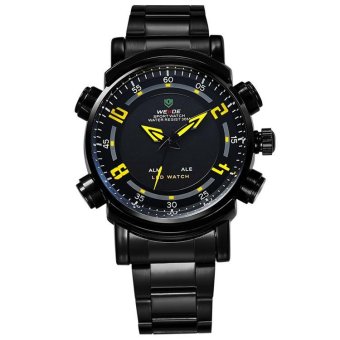WEIDE Men's Sports Quartz Wrist Army Watch LED Display Analog-digital WH1101 - Black Belt Black Surface Yellow - intl  