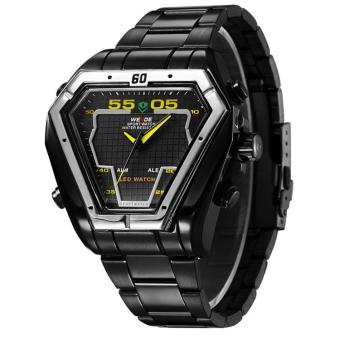 WEIDE Men's Stainless Steel Belt Watch Popular Multi-purpose Sports Waterproof LED Watch WH1102 - Black Belt Silver Shell Yellow - intl  