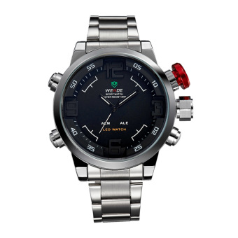 WEIDE Men's Watches Men Full Steel Quartz Watch LED Display Sports Wristwatches 30M Waterproof 2309 (silver black) - intl  