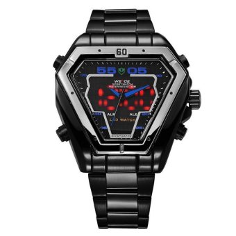 WEIDE Men's Waterproof LED Watch Popular Multi-purpose Sports Stainless Steel Belt Watch WH1102- Black Belt Silver Shell Blue - intl  