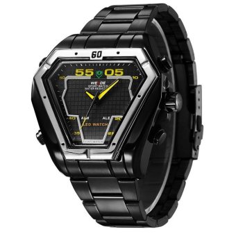 WEIDE Men's Waterproof LED Watch Popular Multi-purpose Sports Stainless Steel Belt Watch WH1102 - Black Belt Silver Shell Yellow - intl  