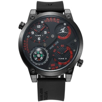 WEIDE UV1505 Trendy Men's 2 Time Zone Silicone Band 3ATM Waterproof Quartz Sport Wristwatch w/ Compass - White + Black (1 x LR626) - intl  