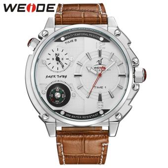 WEIDE UV1507 Luxury Brand Men Military Sports Watches Men's Quartz 2 time zone 30m water resistance Gemini Series - Brown  