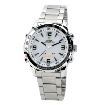 WEIDE WH-1009-W Stainless Steel Analog LED Digital Quartz Waterproof Wrist Watch (Silver) - intl  