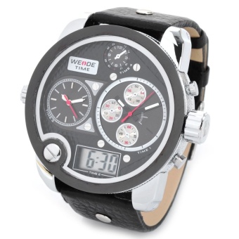 WEIDE WH2305-4 Luxury Top Brand Men's Sports Diving PU Leather Band Analog + Digital Display Wrist Watch - Black - intl  
