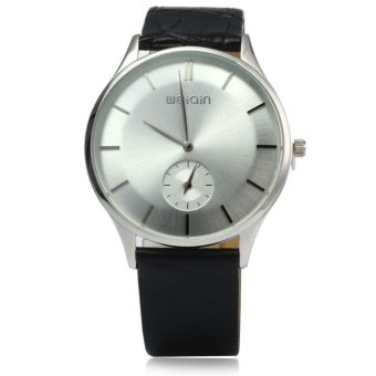 WeiQin 5074 Men Ultrathin Analog Quartz Watch Small Separated Second Dial Leather Strap (BLACK)  