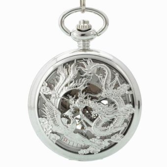 weisizhong 20pcs/lot Steampunk retro silver mechanical pocket watchAntique Dragon phoenix stereo carve patterns mechanical pocketwatch (White) - intl  