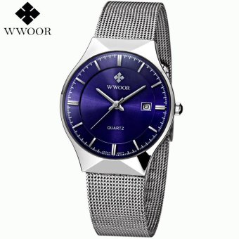 Wholesale WWOOR Waterproof Date Ultra Thin Clock Luxury Steel Band Casual Quartz Watch 8016 - intl  
