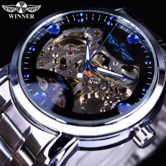 Winner Blue Ocean Fashion Casual Designer Stainless Steel Men Skeleton Watch Mens Watches Top Brand Luxury Automatic Watch Clock - intl  