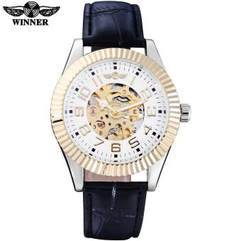 WINNER brand men fashion mechanical watches leather strap casual men's automatic skeleton gold black watches relogio masculino - intl  