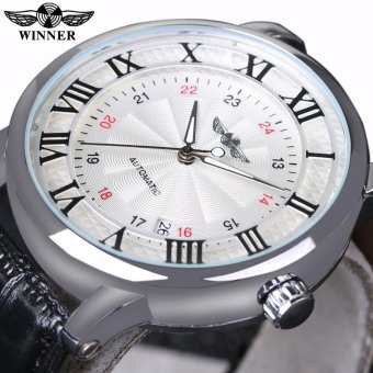 Winner Calendar Automatic Mechanical Business Luxury Men Watch Leather Strap Fashion Sports Brand Wristwatch (Silver) - intl  