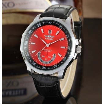 Winner Calendar Design Auto Mechanical Watch Leather Strap Red  