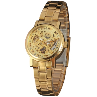 Winner F120524 Men Auto Mechanical Watch Luminous Pointer Hollow-out Back Cover Wristwatch (Gold)  
