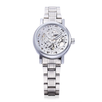 Winner F120524 Men Auto Mechanical Watch Luminous Pointer Hollow-out Back Cover Wristwatch (Silver)  