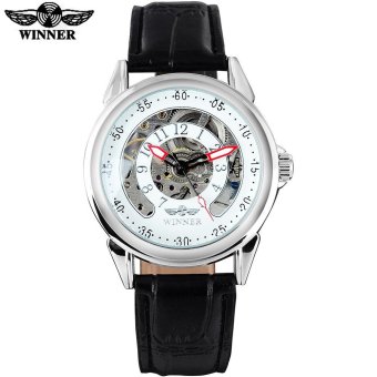 WINNER fashion sports men mechanical watches casual brand men's military skeleton watches leather strap wristwatches relogio - intl  