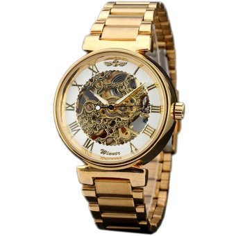 WINNER Luxury Rose Gold Steel Skeleton Automatic Mechanical Mens Watch White Dial WW306  