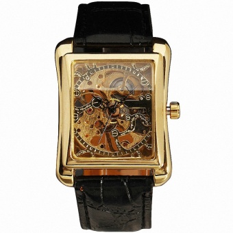 WINNER Men Luxury Mechanical Wrist Watch Leather Strap Luxury Retro Brand Design Rectangular Case Skeleton Business Watches 105 - intl  