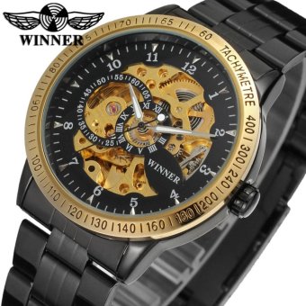 Winner Men Watches Automatic Watch Luxury Mechanical Skeleton Wrist Watch (Brown Black) - intl  
