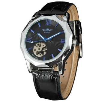 WINNER Military Mens Auto Mechanical Watches Leather Band Male Skeleton Wrist Watches Blue Roman Numerals Dial +GIFT BOX 312 - intl  