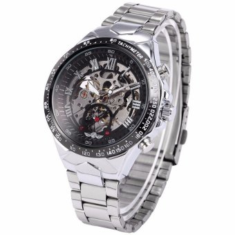 Winner Skeleton Design Auto Mechanical Watch Stainless Steel Material Black  