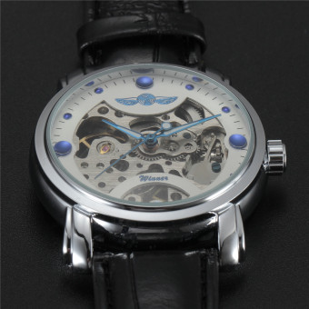 Winner Skeleton Designer Blue Clock Men Leather Strap Mens Top Brand Luxury Automatic Watch Montre Homme  