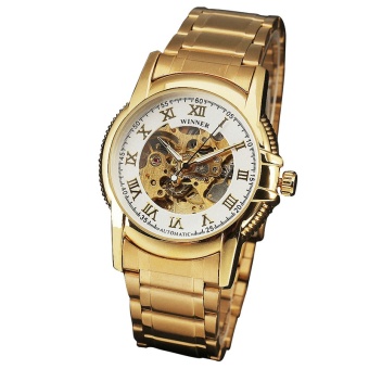 WINNER Skeleton Roman Retro Self-wind Men's Automatic Mechanical Wrist Watch Metal Strap Golden Case + GIFT BOX 161M - intl  
