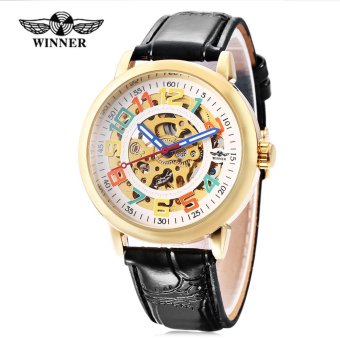 Winner W099 Male Auto Mechanical Watch Luminous Leather Band Wristwatch for Men (White) - intl  