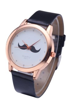 WoMaGe 380-1 kulit unisex perhiasan jam tangan pria baru Jenggot Kumis kuarsa (Hitam)  