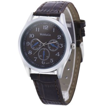 womage-9595 Fashion Triple Dials Leather Quartz Men Watch Wristwatch959503(Brown)  