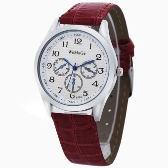 womage-9595 Fashion Triple Dials Leather Quartz Men Watch Wristwatch959505(Red)  