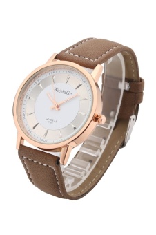 WoMaGe Fashion 1186 Dress Leather Watches Leisure Quartz Analog Wristwatch(Gold Shell White Surface) - intl  