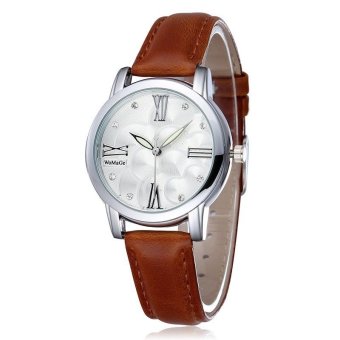 WoMaGe Women Fashion Alloy Case Shell Dial PU Leather Strap Casual Ladies Dress Quartz Watch brown  