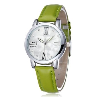 WoMaGe Women Fashion Alloy Case Shell Dial PU Leather Strap Casual Ladies Dress Quartz Watch green  