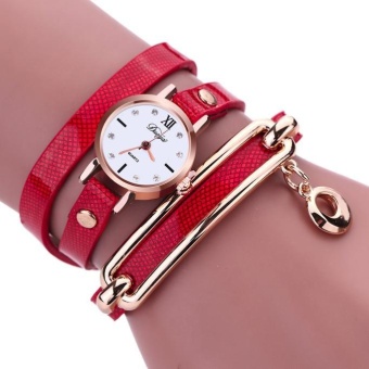 Women Charm Wrap Around Leatheroid Quartz Wrist Watch Red - intl  