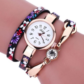 Women Diamond Wrap Around Leatheroid Quartz Wrist Watch Black - intl  