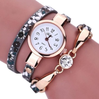 Women Diamond Wrap Around Leatheroid Quartz Wrist Watch Gray - intl  