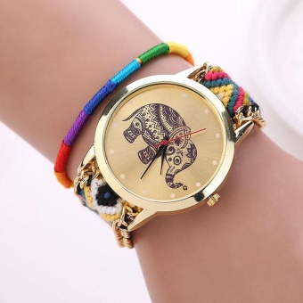 Women Girl Handmade Weaved Braided Elephant Bracelet Dial Quarzt Watch -Yellow+Blue - intl  