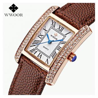 WWOOR 2016 New Brand Fashion Women Watches Quartz Watch Diamonds Dress Ladies Casual Crystal Sports Wristwatch Leather strap - intl  