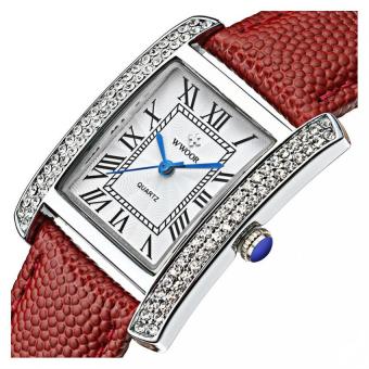 WWOOR 2016 New Brand Fashion Women Watches Quartz Watch Diamonds Dress Ladies Casual Crystal Sports Wristwatch Leather strap Red - intl  