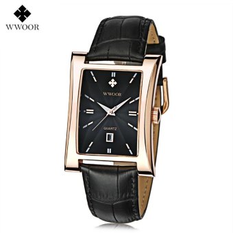 WWOOR 8017 Male Quartz Watch 3ATM Genuine Leather Band Luminous Date Display Wristwatch (Black) - intl  