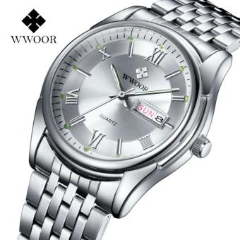 WWOOR 8802 Men Watches Top Brand Luxury Day Date Stainless Steel Band Luminous Clock Male Casual Quartz Watch Men Sport Wristwatch - intl  