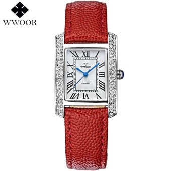WWOOR Brand Women Watches Ladies Square Quartz Watch Women Casual Diamonds Dress Watch Female White Leather Clock relogio feminino 8806  