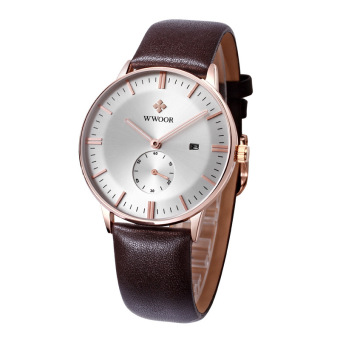 WWOOR HOT 2016 Luxury Leather Strap Mens Business Watch Auto Date Hours Casual Clock Waterproof Wristwatch, Brown White - intl  