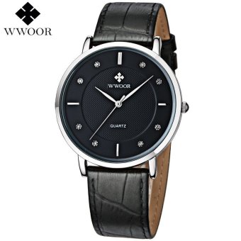 WWOOR Top Brand 50m Waterproof Men Sports Watches Men's Quartz Ultra Thin Clock Genuine Leather Strap Casual Wrist Watch Male Relogio - intl  