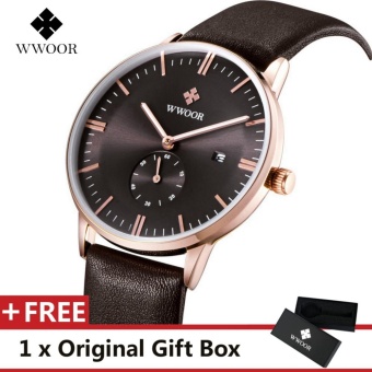 WWOOR Top Luxury Brand Watch Famous Fashion Sports Cool Men Quartz Watches Calendar Waterproof Leather Wristwatch For Male Brown Black - intl  