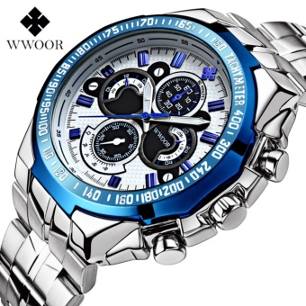 WWOOR Top Luxury Brand Watch Famous Fashion Sports Cool Men Quartz Watches Waterproof Stainless Steel Wristwatch For Male Blue - intl  