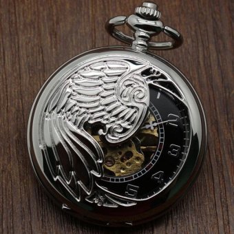 xfsmy Creative mechanical watch animal phoenix pattern providespacket machine carved gold pocket watch (Grey) - intl  